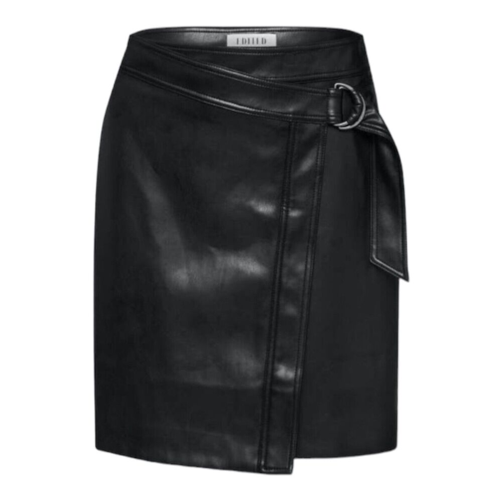 Verishop EDITED Black Josina Mini Skirt size 34 US XS Faux Leather Belted New